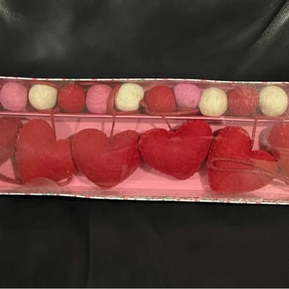 Valentines Love & Cupcakes Hearts and Pom Poms Garland - Felt Hearts Garland